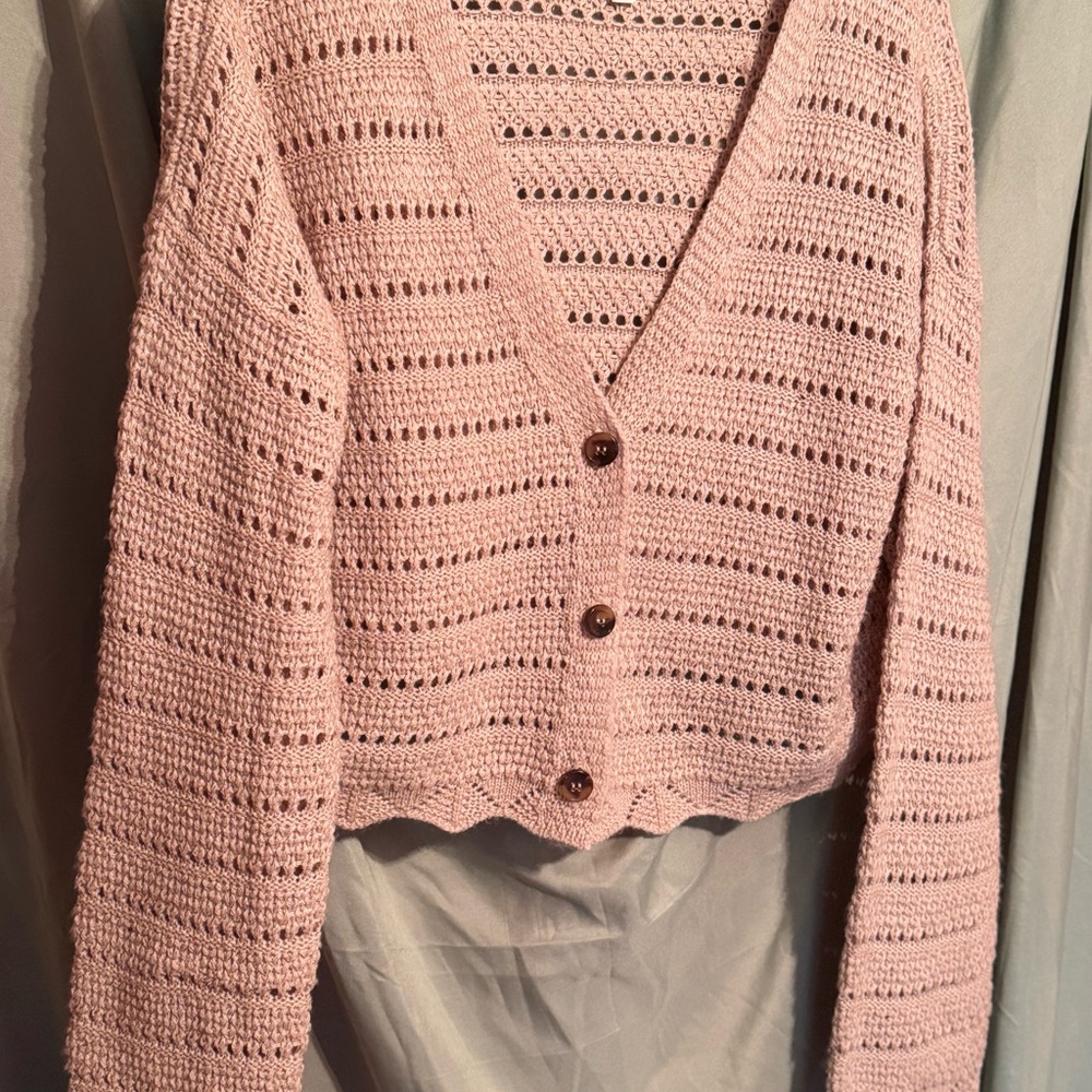 Pink Rose Light beige Crochet Crop Cardigan